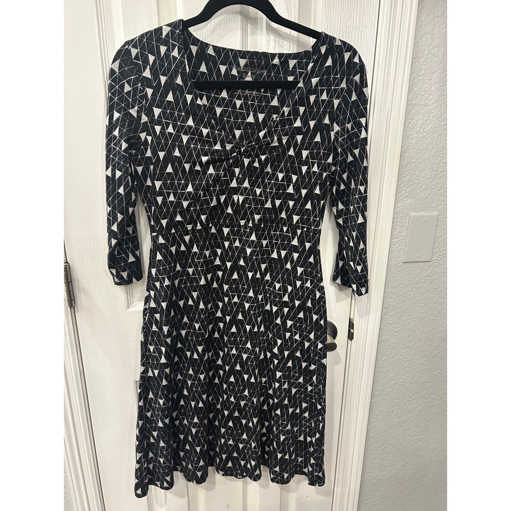 Toad&Co Dress Black White Geometric Triangle Print Eco Organic Cotton‎ V-Neck S